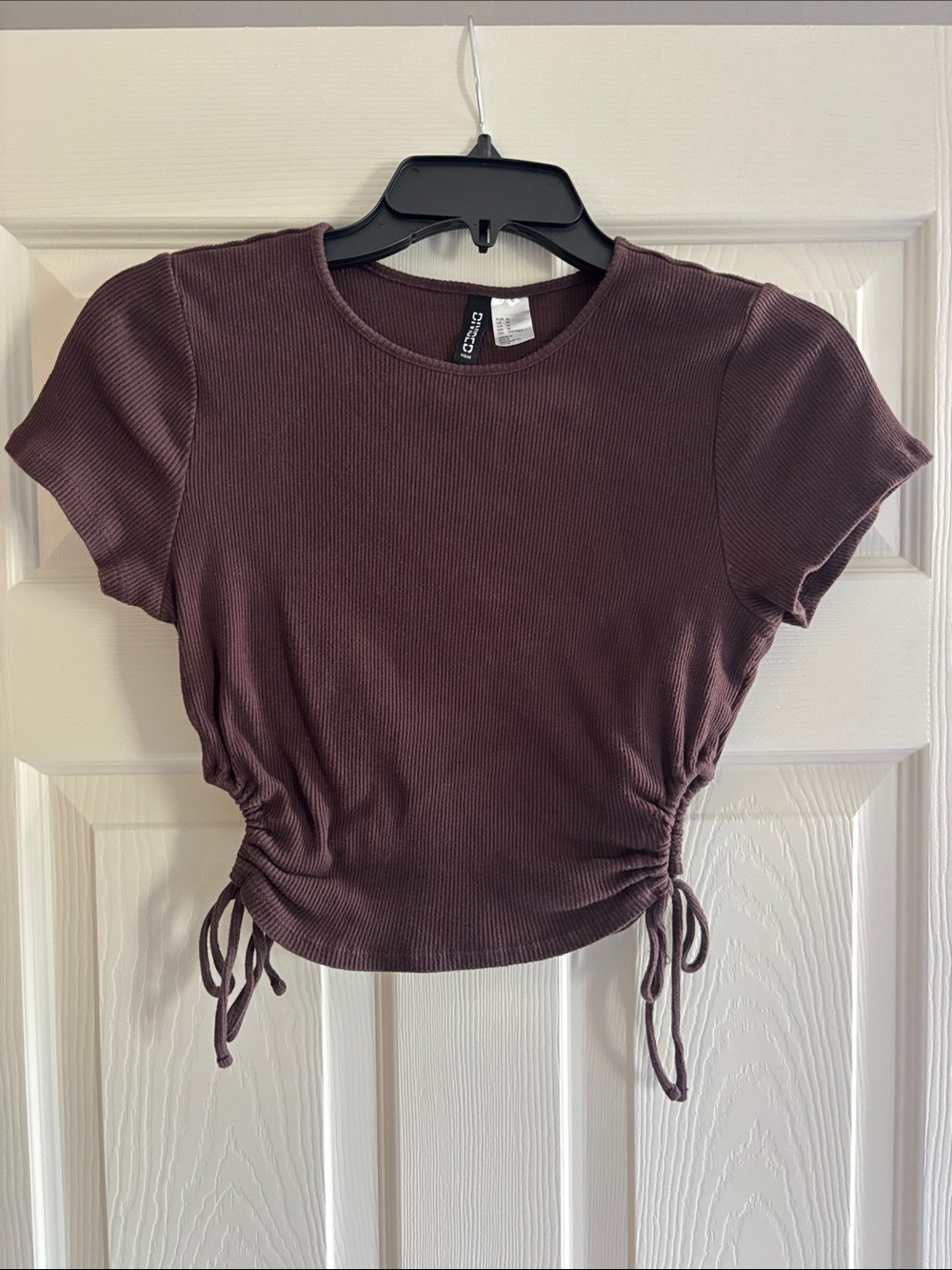 H&M Divided Chocolate Brown Ruched Tie Crop Top